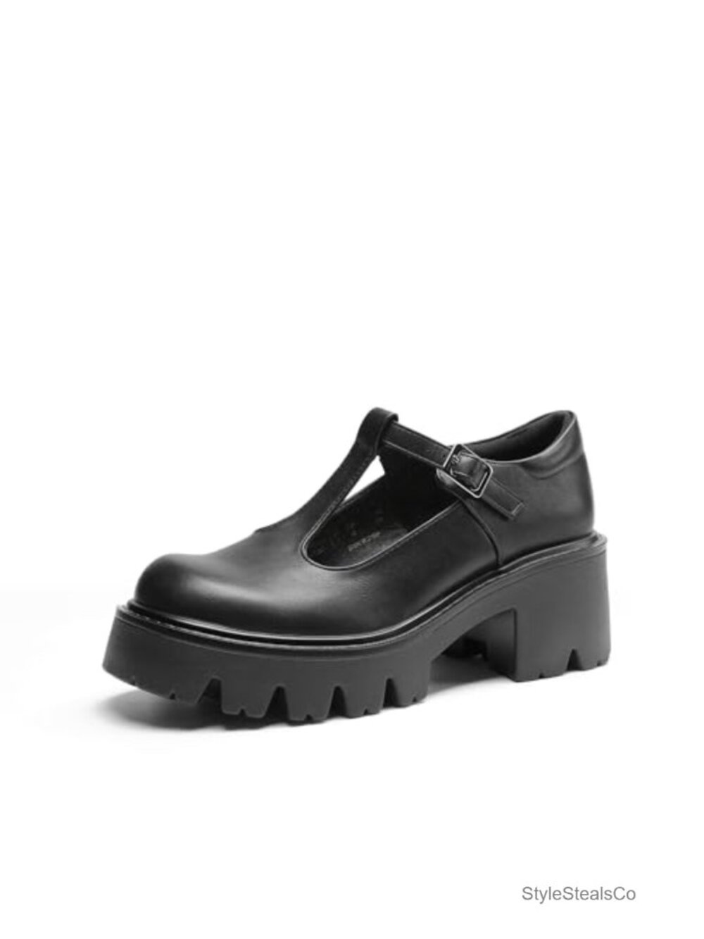 Y2K T-Strap Mary Jane Platform Pumps Faux Leather Heels